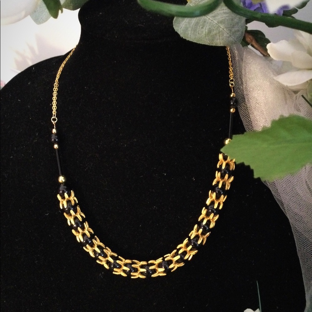 Classy Vintage Gold Connectors Black Bead Necklace. Only made one..Buy Now